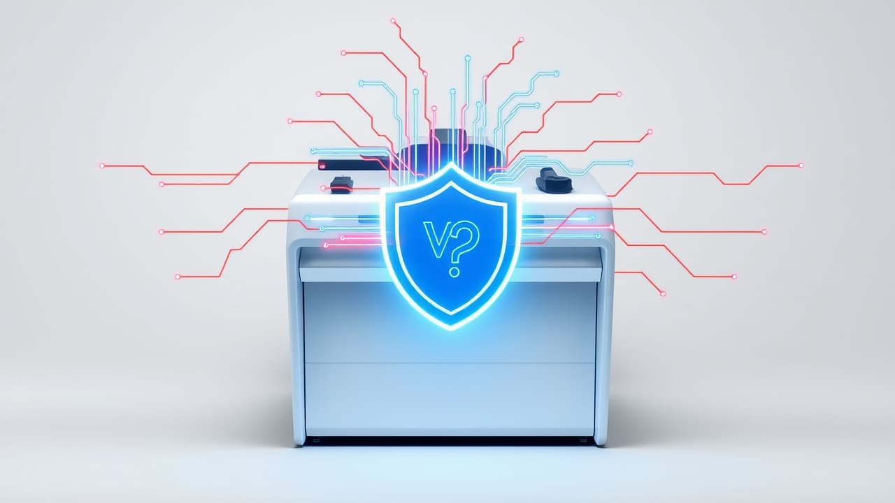 Padlock icon over a network diagram, representing data security for connected garage door openers