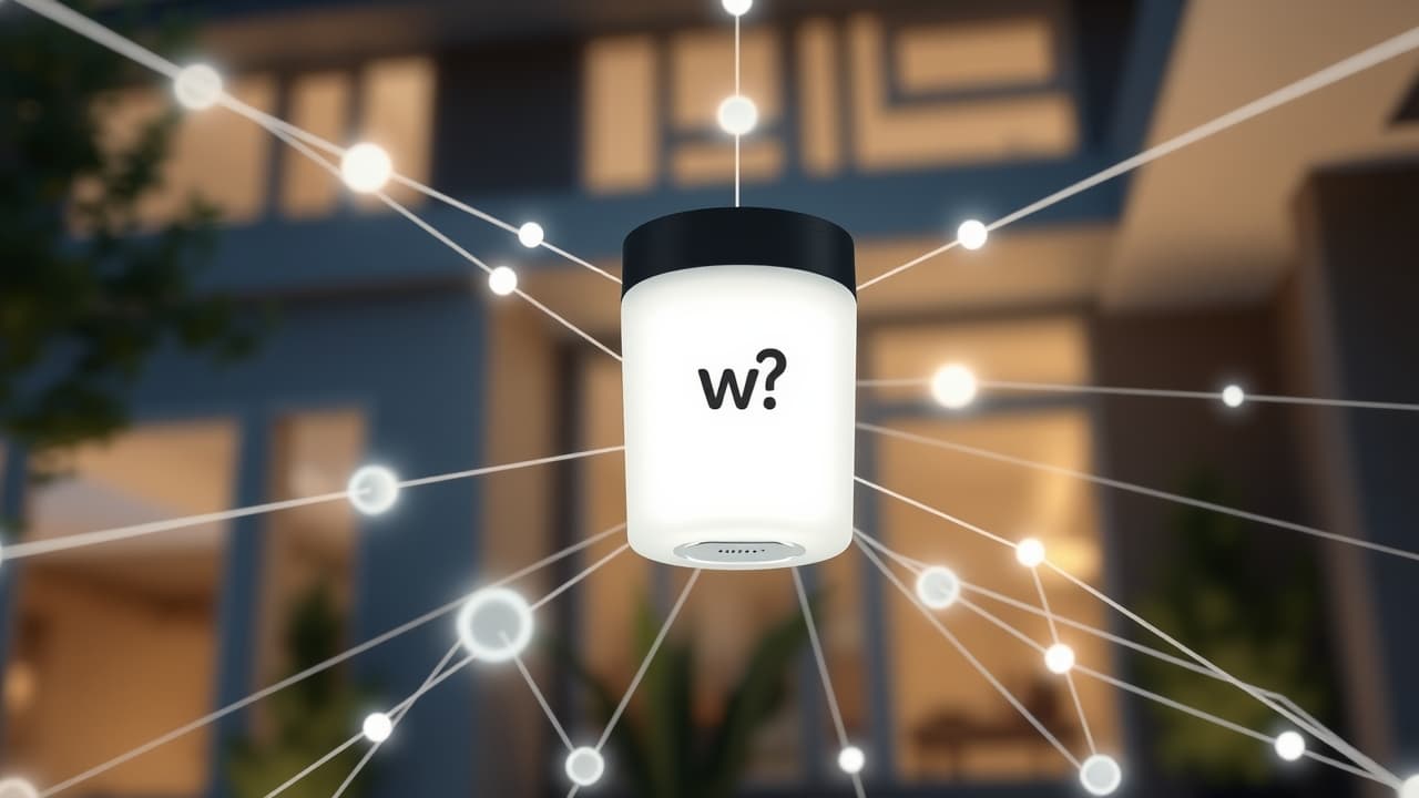 Icons of various smart home platforms (Alexa, Google Home, Apple HomeKit) surrounding a smart outdoor light