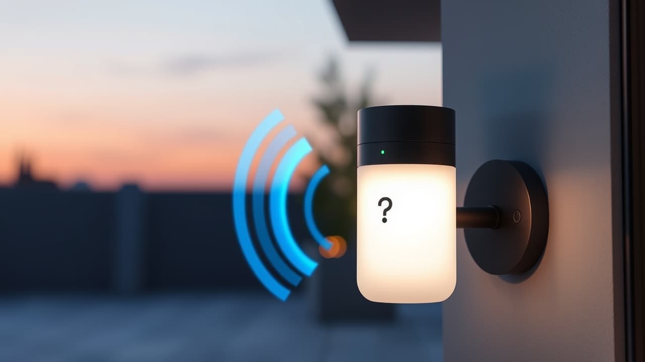 Person speaking to a smart speaker, controlling smart outdoor lights with voice commands