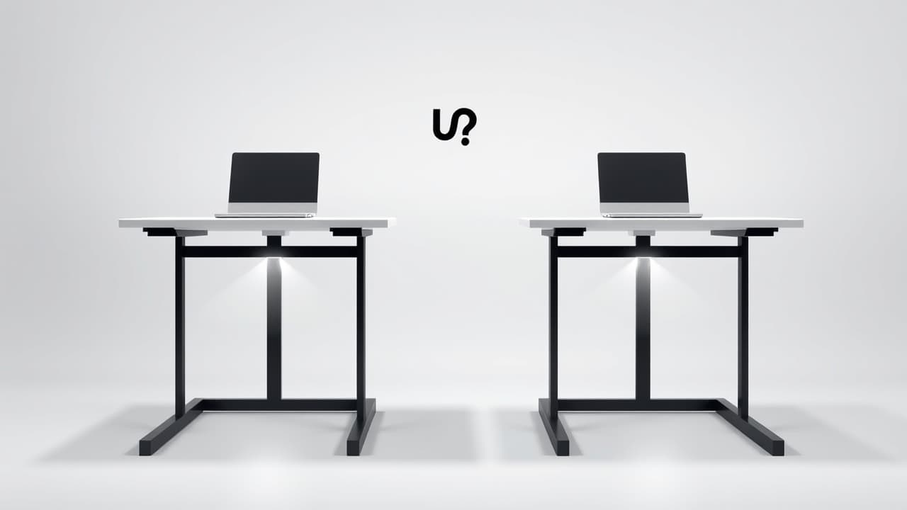 A person adjusting a standing desk to their ideal ergonomic height, showing a wide range of adjustment.