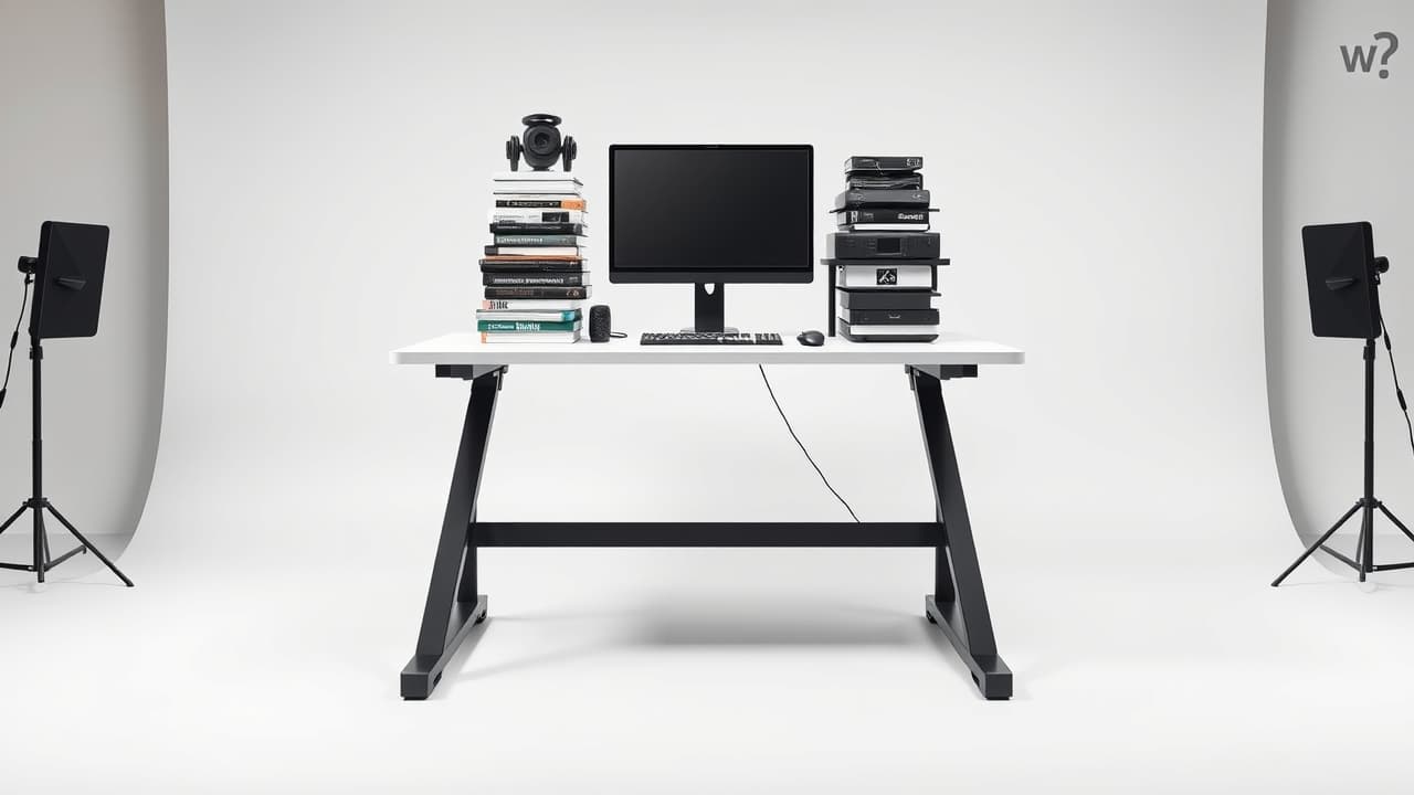 A standing desk supporting multiple monitors, a computer tower, and other heavy office equipment, demonstrating high weight capacity.