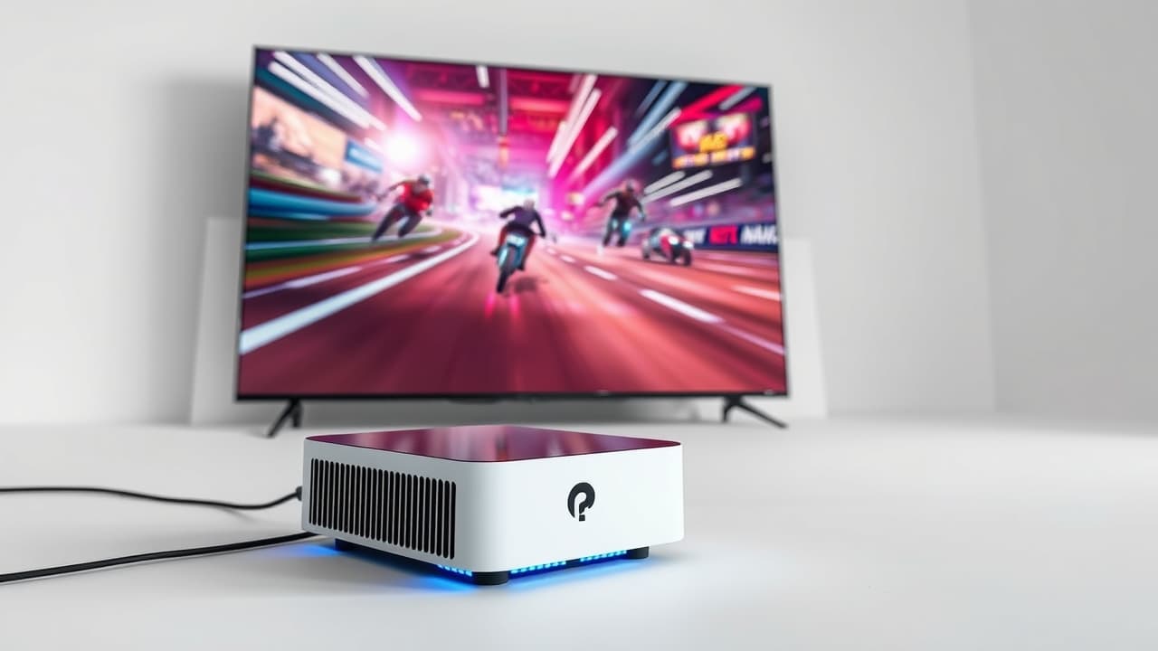 A person playing a cloud game on a TV using a streaming device and a game controller