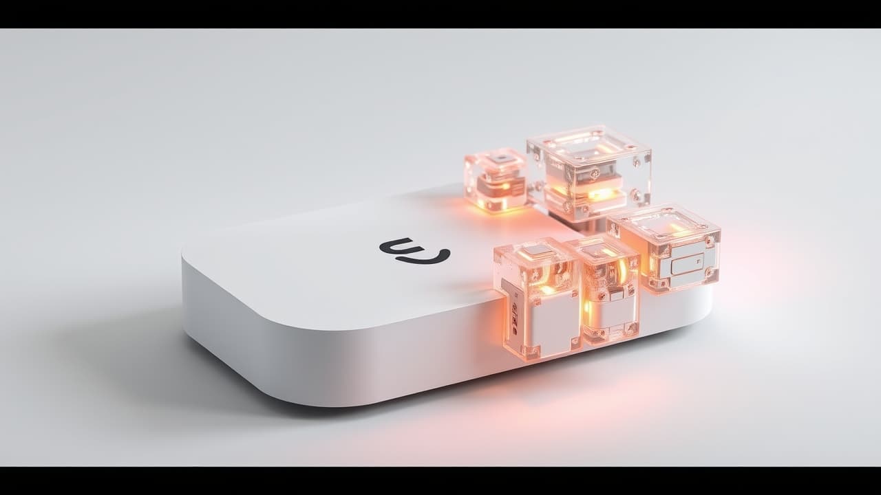 A streaming device with multiple ports for external storage and a label indicating Wi-Fi 6E support