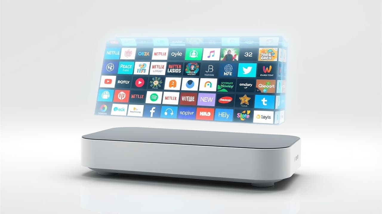 A screen displaying a wide range of streaming service app icons