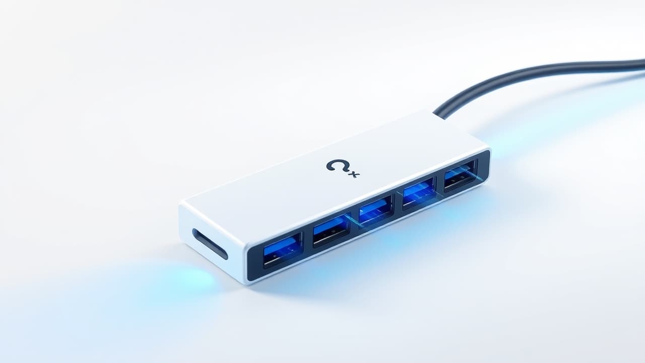 Diagram illustrating different USB data transfer speeds like 5Gbps, 10Gbps, and 40Gbps for a USB-C hub