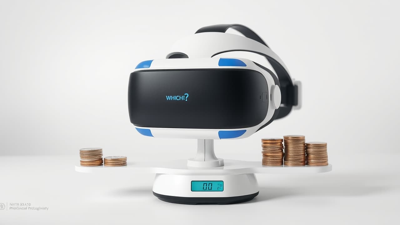 A stack of various VR headsets ranging from budget-friendly to high-end, with price tags indicating different cost tiers