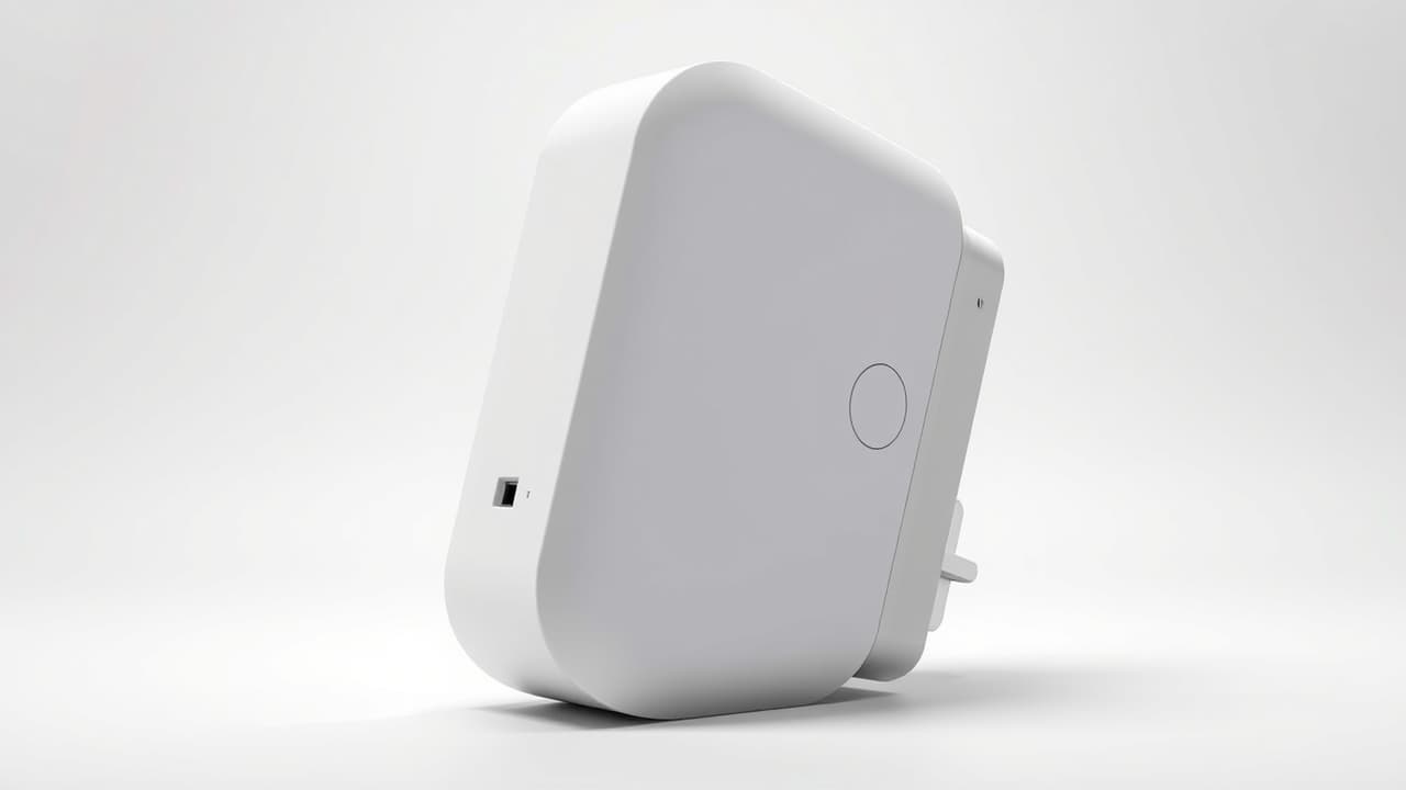 Sleek, compact Wi-Fi extender plugged discreetly into a wall outlet