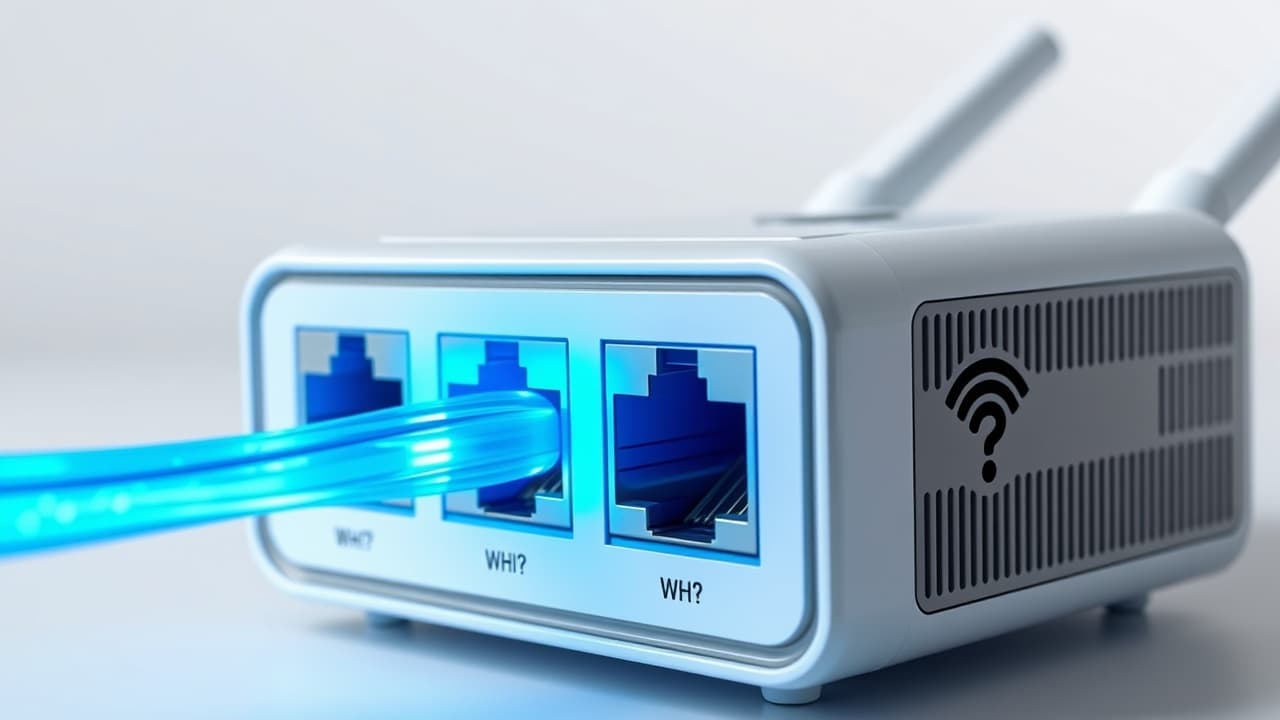 Close-up of a Wi-Fi extender showing multiple Ethernet ports