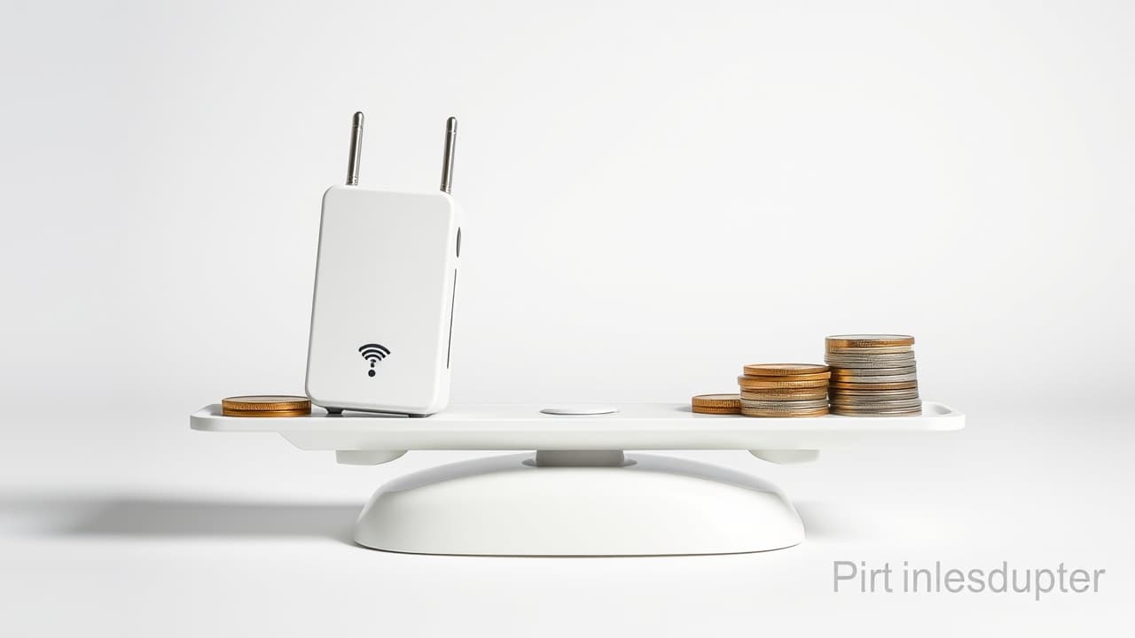 Stack of coins and a Wi-Fi extender, symbolizing cost-effectiveness