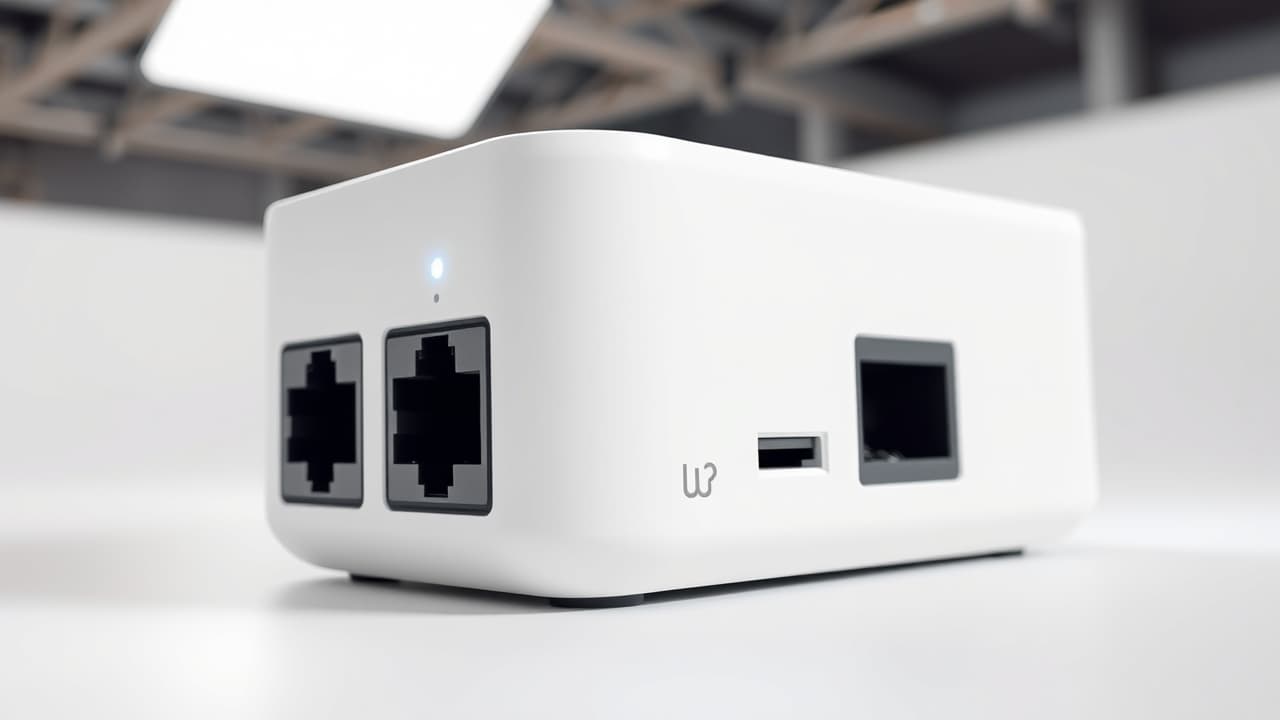 Close-up of Ethernet ports on a mesh Wi-Fi node, including multi-Gigabit ports