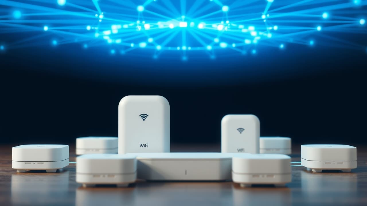 Icons representing Wi-Fi 6, Wi-Fi 6E, and Wi-Fi 7 standards with their respective benefits