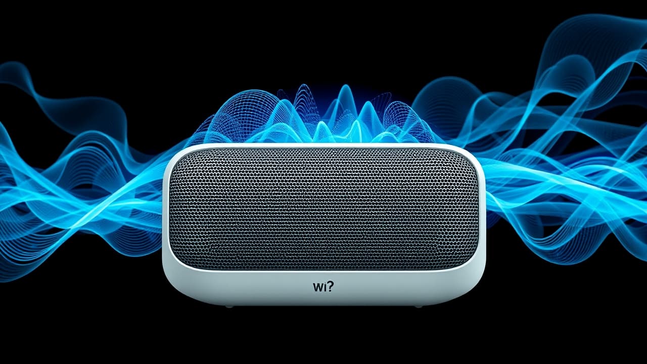 A close-up of a speaker grille, emphasizing the clarity and detail of sound output from a wireless speaker.