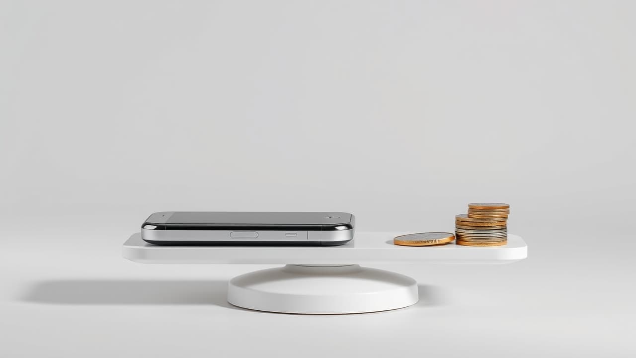 A stack of coins next to a wireless charging pad, representing cost and value