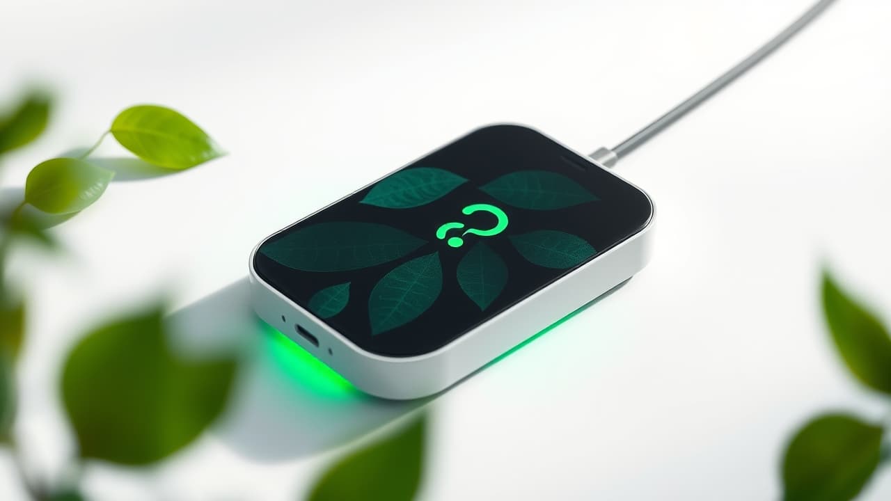 A wireless charger made from eco-friendly, recycled materials, with a leaf icon