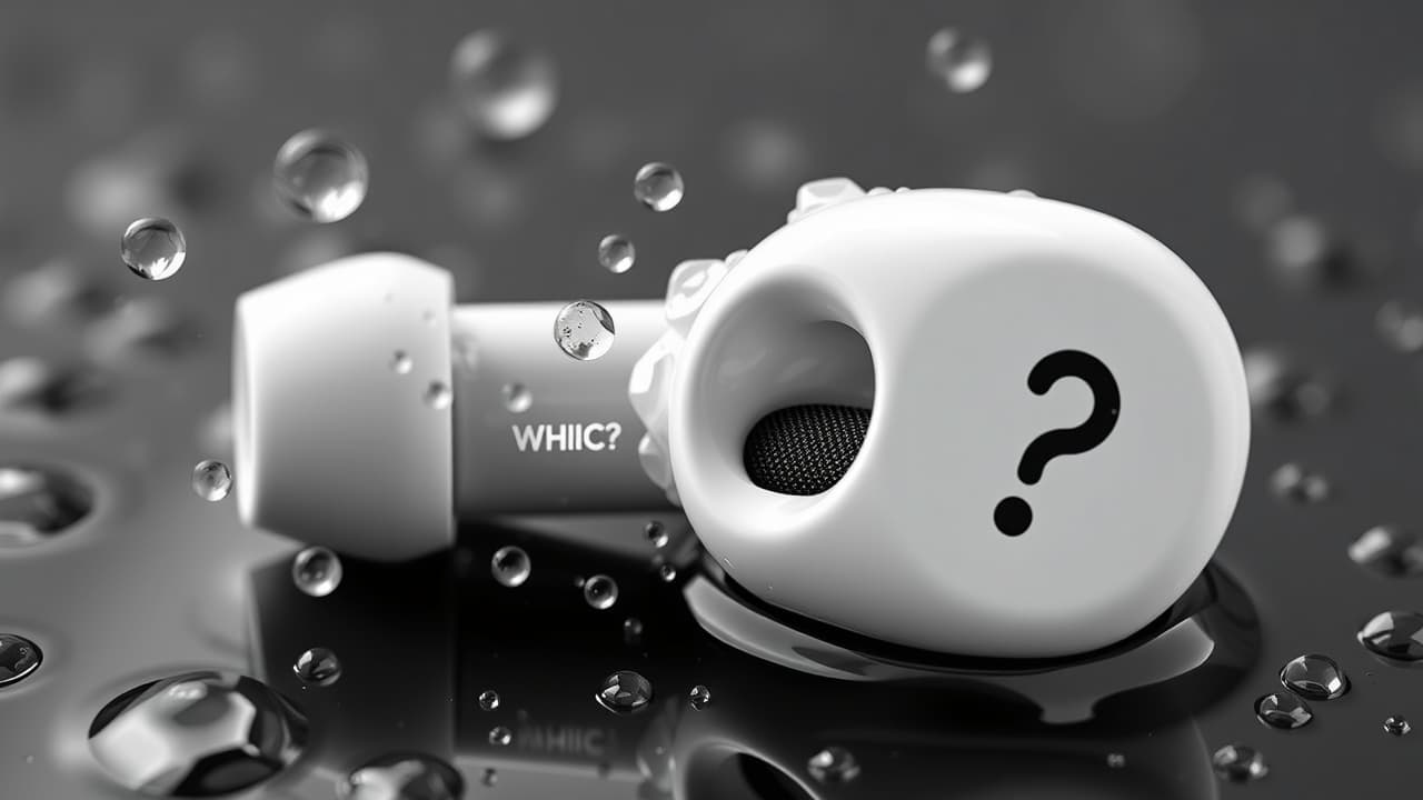 Water droplets on wireless earbuds indicating water resistance